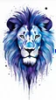 Placeholder: A captivating conceptual ink art piece in alcohol paint, where the paint strokes artfully merge to form the silhouette of a lion. The figure is composed of a series of colored dots, lines, and spots that evoke the image of a cosmic galaxy. The predominant colors are deep shades of blue, purple, and black, with flashes of white and silver representing distant stars. The woman's silhouette is formed from constellations of stars scattered across the canvas, creating a sense of mystery