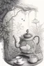 Placeholder: Cozy vibes drawing art tea pot, garden inside tea pot