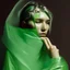 Placeholder: wearing a green translucent cloth