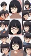 Placeholder: a close up of a person wearing glasses, kpop amino, flat icon, girl wearing round glasses, short black hair with bangs, dora the explorer as real girl, style of hajime isayama, profile picture 1024px, small round face, short bob hair, twitter pfp, photo of the girl, !!wearing modern glasses!!, || very anime