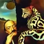 Placeholder: Salvador Dali with his pet ocelot Babou , hypperealism , surrealism , outlandish , extreme, high definition , high detailed, vivid deep colours,triple colors complex, oil on canvas ,8k portrait,sharp,beautiful faces ,beautiful eyes ,elegant moustache, focus, close up, fantasy view ,masterpiece, by Salvador Dali .