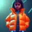 Placeholder: 3d render, Selena Gomez toddler, full body, orange puffer jacket, dramatic lighting, volumetric lighting, concert background, hyper realistic, unreal engine 5, 8k, UHD,