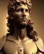 Placeholder: Realistic image, classic sculpture, marble material, Lionel Messi with Laurel wreath model, miguel angel style, God light, god rays, 4k resolution, perfect details, ornate details, soft lighting, unreal engine 5, soft cyan background.