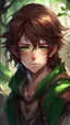 Placeholder: fantasy world, anime, half-elf youth, brown messy hair , green eyes