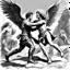 Placeholder: (black and white traditional pencil sketch digital drawing on paper by Ray Harryhausen) Jacob wrestling with angel