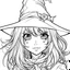 Placeholder: outline art for square scary witch coloring page for kids, classic manga style, anime style, realistic modern cartoon style, white background, sketch style, only use outline, clean line art, no shadows, clear and well outlined