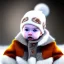 Placeholder: hyper realistic cute baby chick wearing winter cloths and woolen cap serious expression, highly detailed