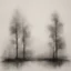 Placeholder: Minimalist rough abstract dusty Charcoal drawing of distant trees on a textured gesso background