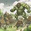 Placeholder: giant attacking a village