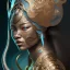 Placeholder: Sango fantasy, fantasy magic, intricate, sharp focus, illustration, highly detailed, digital painting, concept art, matte, art germ and Paul Lewin and Kehinde Wiley, masterpiece Indonesian lady head bronze tiger Asian African girl nice breast Hawaiian hair turquoise silver waves