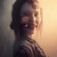 Placeholder: a cute smiling girl with her mother, red tattoo in the face, steam punk, scary, horror, realistic, made in octane, cinematic, movie, CGI, ultra-realistic, extremely detailed octane rendering, 8K, VRAY Super Real ar 2:3, dof photorealistic futuristic 50mm lens hard lighting dark gray tintype photograph, realistic lighting, sephia colors