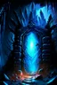 Placeholder: Glowing spiked iron entrance to a scary scifi blue mine at night fantasy rpg painterly art