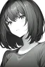 Placeholder: short hair girl passed out, close-up, greyscale