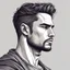 Placeholder: A man with masculine and strong features represents a successful, strong and unbreakable mentality ,Side shot of face and body , single man ,high quality , 8k , , in hand-drawn illustration style