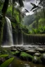 Placeholder: buatkan gambar air terjun di hutan amazon dengan kondisi setelah hujan dimana banyak burung yang berterbangan disekitar air terjun yang di kelilingi pohon