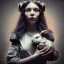 Placeholder: a cute smiling girl holding her bunny, tattoo in her face, michelangelo oil painting, steam punk, scary, horror, realistic, made in octane, cinematic, ultra-realistic, extremely detailed octane rendering, 8K, VRAY Super Real ar 2:3, dof photorealistic futuristic 50mm lens hard lighting dark gray tintype photograph, realistic lighting, sephia colors