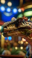 Placeholder: dinosaur wearing a party bow at a casino, shot on Hasselblad h6d-400c, zeiss prime lens, bokeh like f/0.8, tilt-shift lens 8k, high detail, smooth render, down-light, unreal engine, prize winning