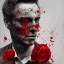 Placeholder: portrait of man with a fading red flower inside his face, high detailed black and white with red accents, digital painting.