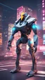 Placeholder: ORIGAMI CHICKEN robot, sci-fi, cyberpunk, full body, ultra realistic, virtual reality, cyberpunk city and colors