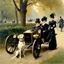 Placeholder: The Goldsmith Ladies in the Bois de Boulogne in 1897 on a Peugeot car, Julius LeBlanc Stewart, smile, dog