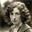 Placeholder: a 1920s irish journalist young woman with freckles curly hair outside