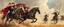 Placeholder: knights and lances tournament, horses hit hard, oil and airbrush