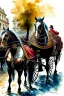 Placeholder: landauer carriage with two horses in Vienna. Aquarell