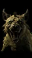 Placeholder: Crafting a terrifying 8K depiction of an evil hyena face with hands up , His presence exudes an unsettling aura of malevolence, instilling fear in all who behold him.