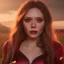 Placeholder: Feiticeira escarlate, Elizabeth Olsen, feiticeira, magia, bonita, cenário em um campo de flores, cinematográfico, dramático, por do sol, campo de flores, cores frias