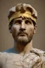 Placeholder: Realistic image, Roman sculpture made in marble with gold veins, Lionel messi, gold laurel leaves crown, waist up portrait,marble material, gold ornaments, Renaissance style, sun rays background, epic, celestial, cinematic lighting, God lights, 4k resolution, smooth details, soft lighting, unreal engine 5, art station, substance 3d.