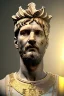 Placeholder: Ultra Realistic image, Roman sculpture, white marble material, Lionel Messi, gold Laurel leaves wreath, renaissance ornaments, one gold star in heart, sun ornament, sun rays background, chisel style, waist up portrait, emperor style, epic, celestial, cinematic lighting, God light, god rays, 4k resolution, smooth details, ornate details, soft lighting, unreal engine 5, art station, substance 3d.