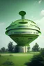 Placeholder: A building in the form of a satellite dish and green spaces