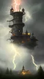 Placeholder: Illustrate the Tower being struck by lightning, crumbling as dark clouds gather above and bats take flight.