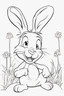 Placeholder: blank colouring book, white background, simple picture for toddlers, rabbit, four legs, smile on face, disney and pixar style