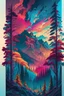 Placeholder: a colorful forest in the wilderness with trees and mountains, in the style of poster art, hyper-detailed, richly colored skies, sgrafitto