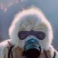 Placeholder: subject = (Yeti in a mask) background = (wildfires, mountains, fires, smoke, disaster)