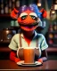 Placeholder: Pub, hybrid character, waitress woman with monster muppet mask that covers her entire head, retro style, Sesame Street style, smooth, unreal engine 5, god lights, ray tracing, RTX, lumen lighting, ultra detail, volumetric lighting, 3d.