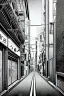 Placeholder: Tokyo alley, line arts, greyscale