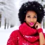 Placeholder: Woman, happy, expressive, emotive, smiling, pouting lips, African American, afro hair, kinky hair, coily hair, blizzard, snow, red sweater, delta sigma theta, snow angel, hazel colored eyes, snow man, snowflake,snowball, hair in high puff, short hair, no makeup, natural colored lips