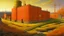 Placeholder: An orange colored electrical power plant with batteries painted by Birge Harrison