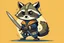 Placeholder: cartoon Racoon holding a sword