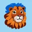 Placeholder: A sticker design in a minimalistic style featuring a caricature lion in vivid colors. The subject is presented alone on a neutral background.