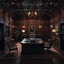 Placeholder: Picture of a study with mahogany panelled walls and a large desk, photorealistic, dark fantasy, 4k