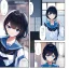 Placeholder: Clear focus,High resolution, Black short fluffy hair, and blue eyes, wearing a sailor uniform, Great quality comic, Lots of dialogue