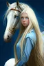 Placeholder: A girl that has human torso but from waist down she has a horse's body. Massive hoofs, long tail. She has long blond hair, and blue eyes. And she is very beautiful