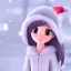 Placeholder: girl, Christmas hat on head, looking forward, anime art, cold weather, gray furry clothes,anime key visual of elegant young female