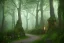 Placeholder: wooded forest cobblestone path lantern