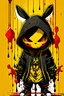 Placeholder: cartoon character of a person with a hoodie , in style of cytus and deemo, ork, gold chains, realistic anime cat, dripping black goo, lineage revolution style, thug life, cute anthropomorphic bunny, balrog, arknights, aliased, very buff, black and red and yellow paint, painting illustration collage style, character composition in vector with white background