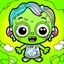 Placeholder: create a 2d black outline, "cute kawaii zombie coloring book for kids", coloring page, low details design, black contour, coloring page design, simple background, colorful , card style, coloring page for kids, white background, sketch style,