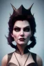 Placeholder: Amy Dumas as evil queen in black leather, leather, busty, cleavage, angry, rage, stern look. character design by cory loftis, fenghua zhong, ryohei hase, ismail inceoglu and ruan jia. unreal engine 5, artistic lighting, highly detailed, photorealistic, fantasy